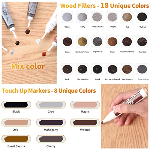 Wood Floor Repair Kit - 40 Sets - Furniture Repair Kit Wood Markers, Hardwood Repair Kit Wood Filler for Scratches Stains Holes - Touch Up Any Wood, A-HEYIDA