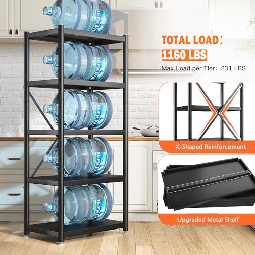 REIBII 5-Tier Heavy Duty Storage Shelves with Wheels - Adjustable Metal Shelving Unit for Garage and Pantry REIBII