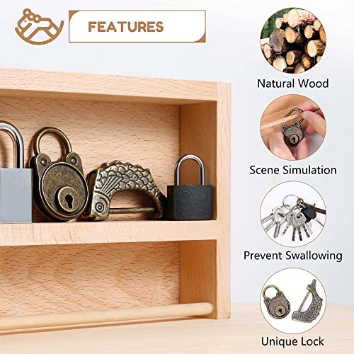 Woodtoe Montessori Lock and Key Toy Set for Kids, Educational Lock Set Keys, Wooden Learning Montessori Materials for 3 4 5 6 Toddlers, Preschool, Woodtoe