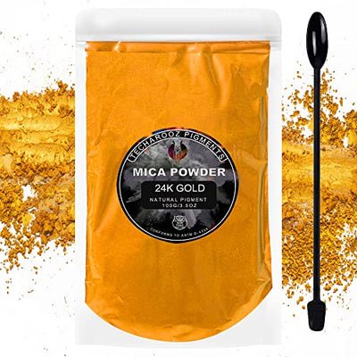 24K Gold Mica Powder Epoxy Resin, 100g/3.5oz Sealed Bag – TECHAROOZ Color Pigment for Lip Gloss, Soap Colorant for Soap Making, Gold Powder for