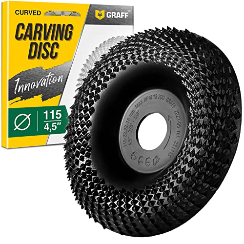 GRAFF Premium Wood Carving Disc 4 1/2 Inch for Angle Grinder - Shaping and Grinding Wheel for Wood, Drywall, Chipboard, Plastic - Woodworking Angle GRAFF