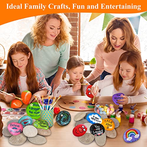 12 Pcs Extra Large Rocks for Painting, 4-5 Inch River Rocks Painting Stones Smooth Flat Rocks with 12PCS Paint Brushes for Painting, Natural Rocks to WhistenFla