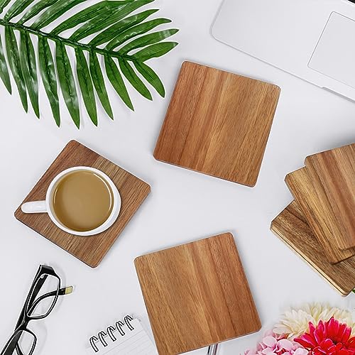 16 Pieces Unfinished Wood Coasters, 4 Inch Square Acacia Wooden Coasters for Crafts with Non-Slip Silicon Dots for DIY Stained Painting Wood Aweyka
