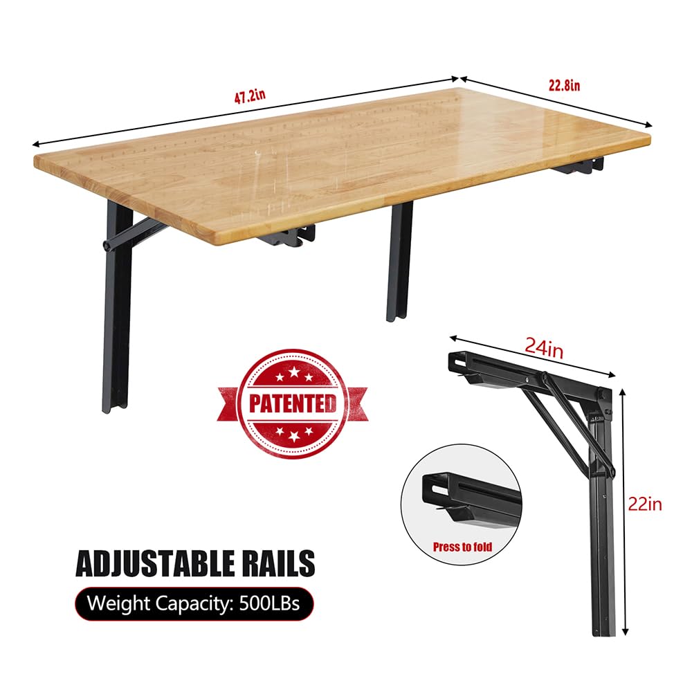 Ultrawall 48" Wall Mounted Workbench, Heavy Duty Adjustable Folding Table, Collapsible Desk for Workshop, Garage, Office, Home, Holds Up to 550 lb Ultrawall