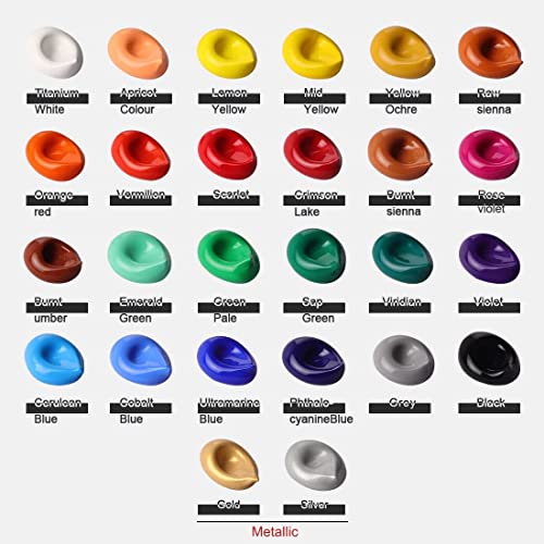 Colorful Glass Paint Kit with 6 Brushes, 1 Palette & 1 Sponge - 30ml/Bottle 26 Colors Permanent Stain Glass Paints for Gallery, Window, Wine Glass Colorful