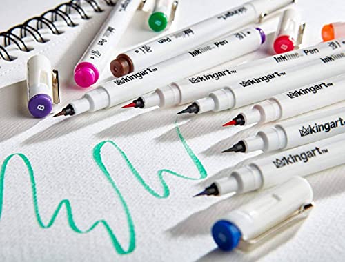 KINGART 440-8 PRO Inkline Color Micro Line & Precision Graphic Pens, 8 Colors, Fine Pt. Brush Nibs, Archival Waterproof Japanese Ink for Art, KINGART