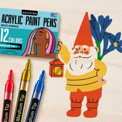 ARTISTRO 12 Acrylic Paint Pens for Fabric, Canvas, Rock, Glass, Wood - 3mm Medium Tip Paint Markers-Ideal Art Supplies for Adults and Kids ARTISTRO