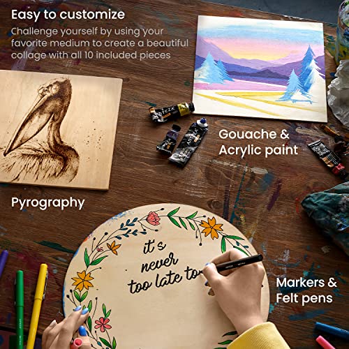 Arteza MDF Wood Slices, 10 Pieces, 5 x 11.8-Inch Circles and 5 x 9.05-Inch Squares, Smooth Unfinished Wooden Pieces, Craft Supplies for DIY Projects, ARTEZA