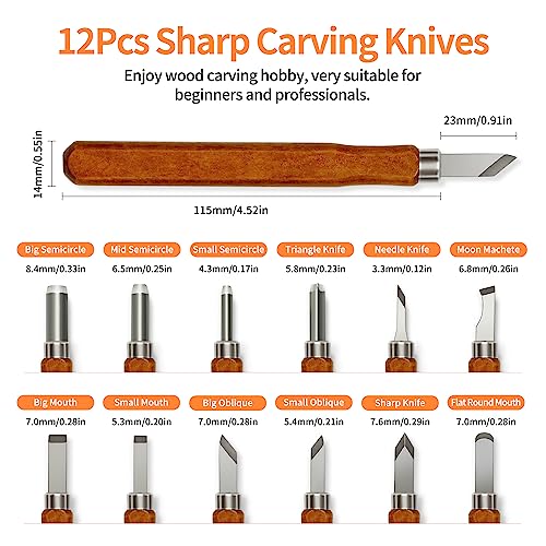 Wood Carving Tools Kit - 12 Pcs Super Sharp and Durable Wood Carving Knife Set for Beginners, Professionals, Hobbyists, Artists, and Sculptors - JIAN