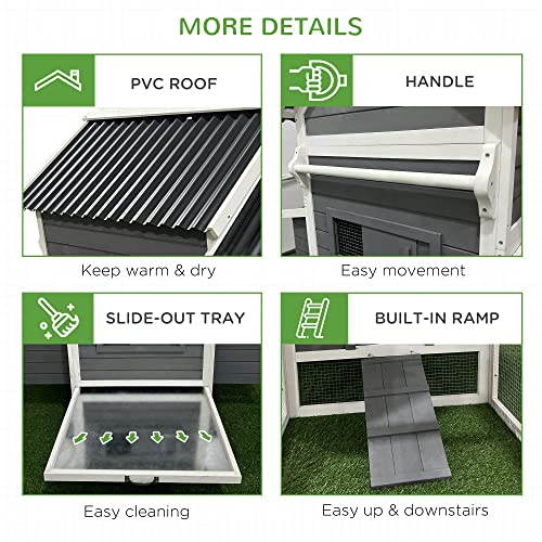 PawHut 162" Large Chicken Coop Wooden for 6-8 Chickens with Handles, Outdoor Chicken Cage Hen House with 2 Nesting Boxes, Water-Resistant Roof, PawHut