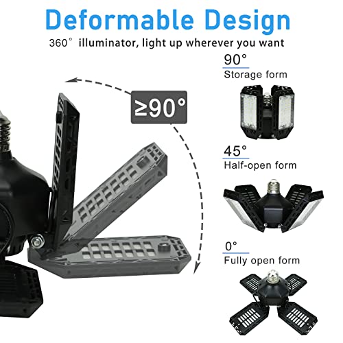 QiyuanLS LED Garage Light,150W Deformable LED Garage Ceiling Lights,15000LM Garage Lights with 4 Adjustable Panels, E26/E27 LED Shop Lights for QiyuanLS