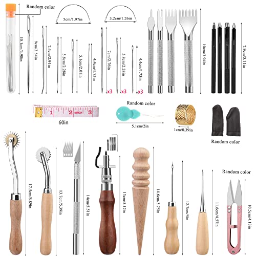 BAGERLA Leather Working Tools and Supplies, Leather Tooling Kit with Waxed Thread Awl Prong Punch Groover Tracing Wheel Punch Leather Working Kit for BAGERLA