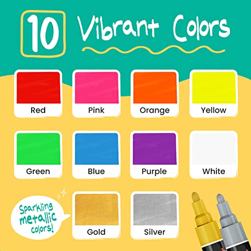 Chalkola Liquid Chalk Markers Erasable (10 Pack) w/Gold & Silver - Washable Paint Chalk Pens for Chalkboard Signs, Blackboard, Car Window, Bistro, Chalkola