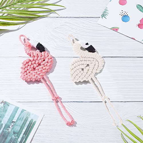 FREEBLOSS 4 Set Macrame Flamingo Ornament Boho Keychain Ornament Macrame Keychain DIY Kit Keychain Bag Charm for Girls Macrame Kit for Adults FREEBLOSS