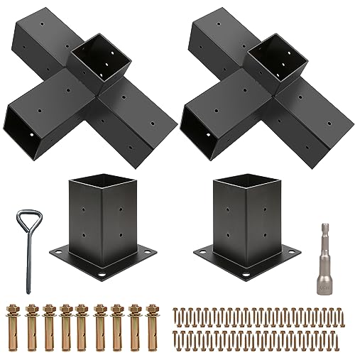 Grehitk Pergola Kit with Brackets 3-Way Right Angle Corner Bracket Woodworks DIY Post Base Kit, Wooden Beams for Gazebos, Patio Pergolas, Log Cabin Grehitk