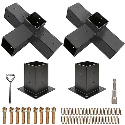 Grehitk Pergola Kit with Brackets 3-Way Right Angle Corner Bracket Woodworks DIY Post Base Kit, Wooden Beams for Gazebos, Patio Pergolas, Log Cabin