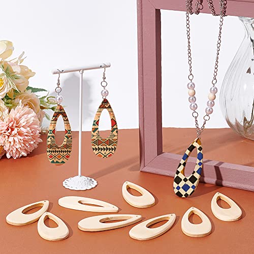 PH PandaHall 40pcs Wooden Earring Pendants, Hollow Teardrop Pendants Blank Unfinished Wooden Dangle Charms for Earrings Necklace Jewelry Making DIY PH PandaHall