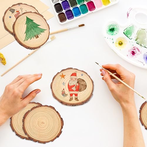 90 PCS 3-4 Inch Natural Wood Slices, Unfinished Pine Wood Circles with Barks for Coasters, DIY Crafts, Christmas Rustic Wedding Ornaments and GNIEMCKIN