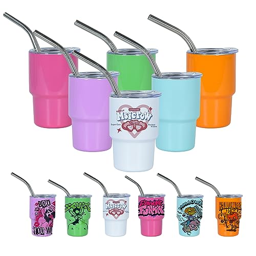 AGH 3 oz Mini Tumbler Shot Glass with Straw and Lid Colored Stainless Steel Sublimation Tumblers Double Wall Vacuum Insulated Cups, 6 Pack AGH