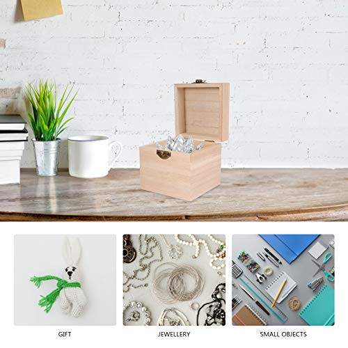 Cabilock Packing Boxes 2pcs Unfinished Square Wood Box DIY Craft Wooden Box Jewelry Ring Box Unpainted Storage Box with Hinged Lid Front Clasp for Cabilock