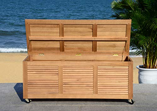 Safavieh PAT7038A Outdoor Collection Elina Teak 47.2" Cushion Deck Box, Natural Safavieh