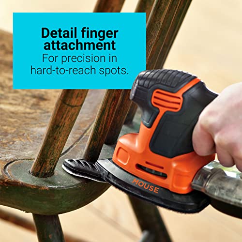 BLACK+DECKER Detail Sander, 1.2 Amp, 16,000 OPM, Compact Design, 3-Position Grip for Comfort, Includes Dust Collector, Corded (BDEMS600) BLACK+DECKER