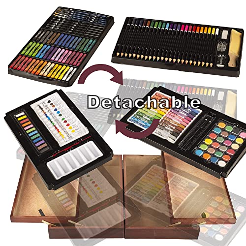 KINSPORY 168-Pack Art Supplies, Deluxe Wooden Art Set Crafts Drawing Painting Coloring Kit, Coloring Book, Sketch Pads Creative Gift Box for Artist KINSPORY