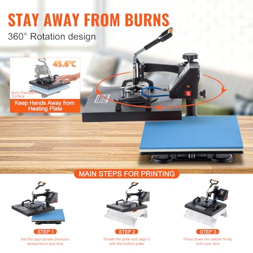 VEVOR Heat Press Machine, 15" x 15" 6 in 1 Combo Heat Press, Heat Transfer Machine 360-Degree Swing Away Digital Shirt Printing, Multi-function Heat VEVOR