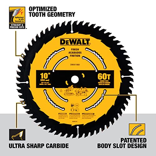 DEWALT Table Saw Blade, 10 in, 60 Tooth, Fine Finish, Ultra Sharp Carbide (DWA11060) DEWALT