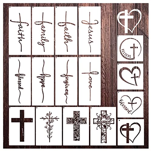 Christian Stencils Painting on Wood, Religious Bible Stencils for Journaling Reusable Motivational Saying Faith God Bible Verse Stencils for Huahui