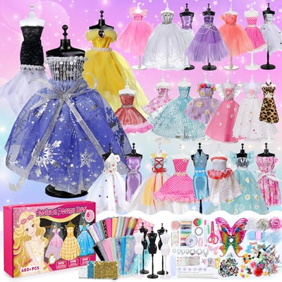 YEETIN Fashion Designer Kits for Girls Ages 6+, 600+Pcs Kids Sewing Kits, Arts & Crafts Girls' Fashion Set, Doll Clothes Making, Learn to Sew Gifts