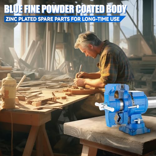 COGNATIVE 360° Multi-Purpose Bench Vise, Ductile Iron, Heavy Duty with Anvil, Clamp force 4000KG, Blue, 5-Inch COGNATIVE