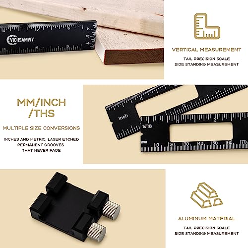 VICHSAMWY 3PCS Black Metal Woodworking Ruler, Adjustable 6/8/12 Inch Precision Pocket Slide Ruler,Inch and Metric Measuring Ruler for Woodworker VICHSAMWY