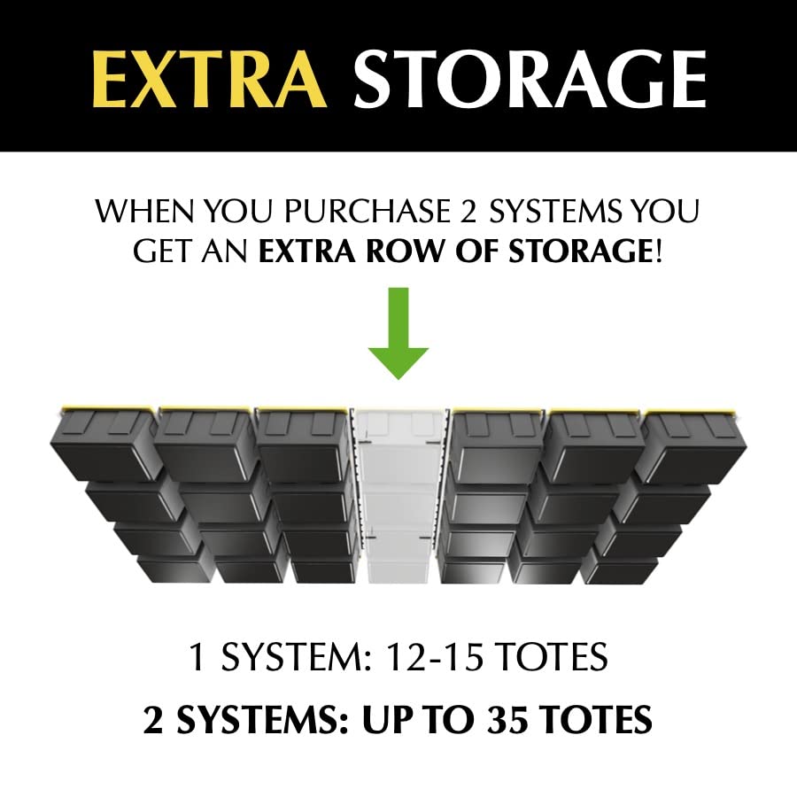 E-Z Garage Storage Tote Slide PRO Overhead Garage Storage Rack - Organize Up to 15 Storage Tote Container Bins on The Ceiling E-Z Garage Storage