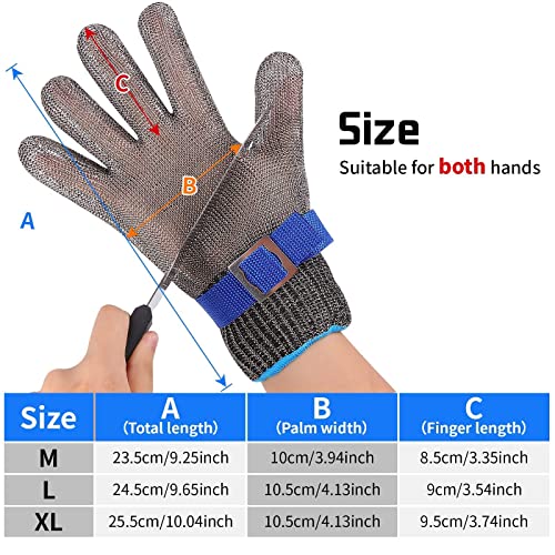 Herda Level 9 Cut Proof Gloves Chainmail Gloves Kitchen Gloves for Fish Meat Cutting Wood Carving Whittling Oyster Shucking Safety Butcher Work (XL) Herda