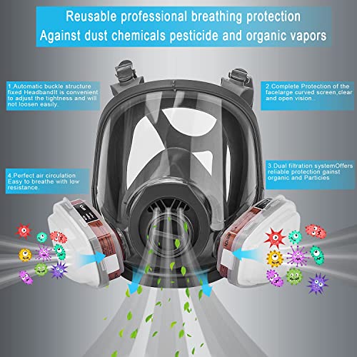 FNWD Reusable Full Face Mask with Activated Carbon Air Filter, Protect Against Gas,Paint,Dust,Chemicals and Other Work Protection(for 6800) None Brand