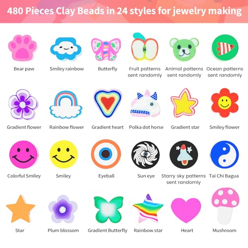 ARTDOT 1642 Pcs Clay Beads for π
π«π’ππ§ππ¬π‘π’π© ππ«ππππ₯πππ¬ Jewelry Making, 24 Styles Assorted Polymer Preppy Beads Charms Kit Crafts for Kids Teen Girl ARTDOT