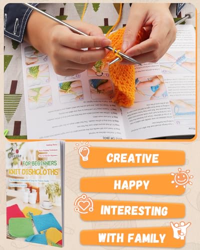 Aeelike Knitting Kits for Beginners, 4 Pcs Bamboo and Metal Knitting Needle Set with Cotton Yarn, Knitting Set for Making Dishcloth with Step-by-Step Aeelike