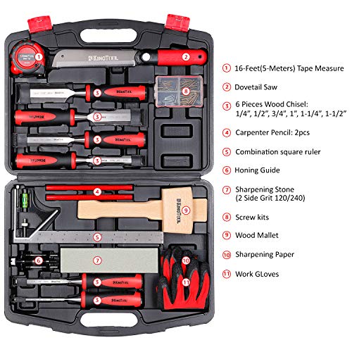 KingTool 87 Pc. Advanced Wood Chisel Set with Storage Case Including Superior Chisels | Heat-Treated Cr-V Alloy Blades Premium Chisel Set for KINGTOOL