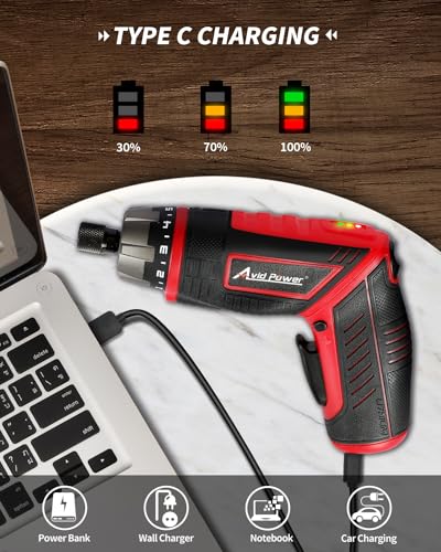 AVID POWER Electric Screwdriver Set Rechargeable 4V Cordless Screwdriver Kit with 44pcs Accessories, 5.65Nm Screw Gun, 5+1 Torque Setting, 2 Position AVID POWER