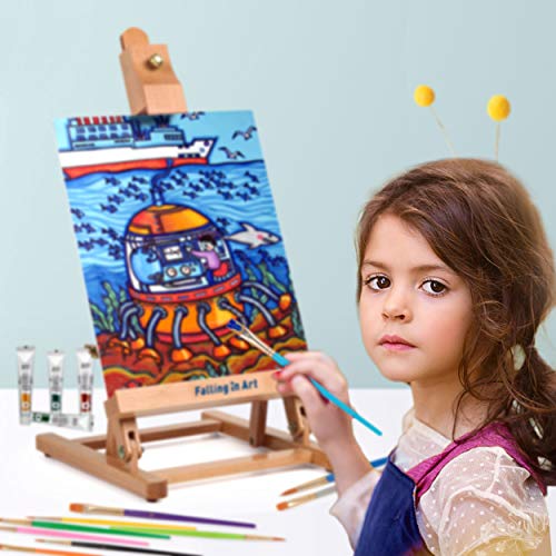 Falling in Art Painting Set for Kids with Table Easel-Acrylic Painting Starter Kit with Art Smock, 12 Acrylic Paints, 12 Water Soluble Colored Falling in Art