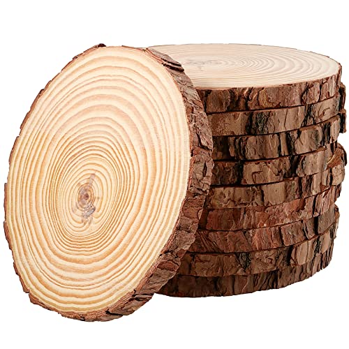 JEUIHAU 10 PCS 6.7-7 Inches Natural Unfinished Wood Slices, Round Wooden Tree Bark Discs, Wooden Circles for DIY Crafts, Christmas, Rustic Wedding JEUIHAU