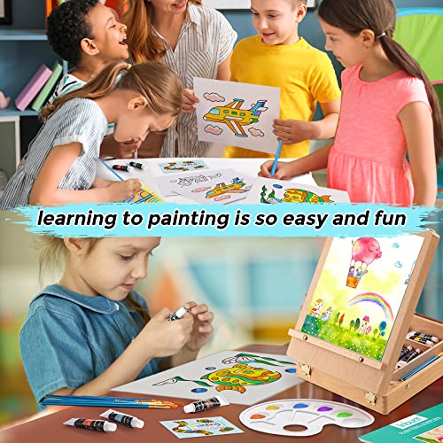 Art Paint Set with Wooden Easel Box, 24 Colors Acrylic Paints, 8 Paint Brushes, 6 Canvas Panel etc. Creative Paining Supplies kit for Kids, Student, Inburit
