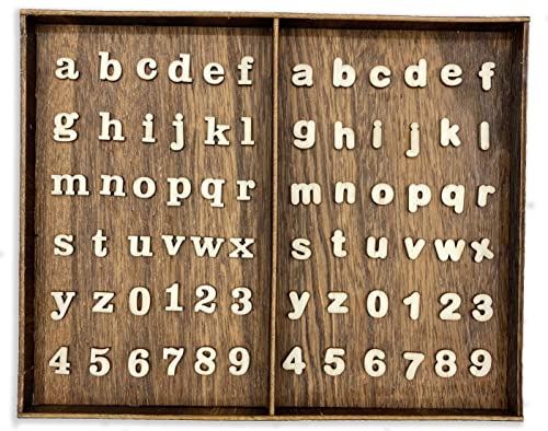 740 Pieces Half Inch Mini Blank Wood Lowercase Letters Unfinished Wooden Numbers with Stained Tray for Scrapbooking DIY Project Cregugua