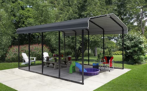 Arrow Carports Galvanized Steel Carport, Full-Size Metal Carport Kit, 12' x 20' x 9', Charcoal Arrow Shed