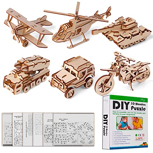 calary 3D Wooden Puzzle Simulation Animal Dinosaur Assembly DIY Model Toy for Kids and Adults,Set of 6 calary