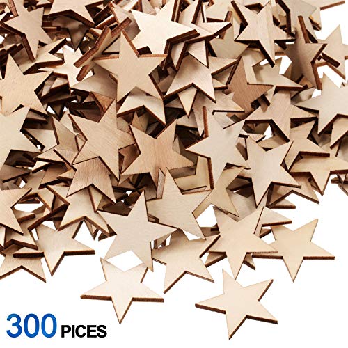 300 Pieces Wooden Stars Shape Unfinished Wood Stars Pieces Blank Wood Pieces Wooden Cutouts Ornaments for Craft Project and Christmas Party Wedding Gejoy