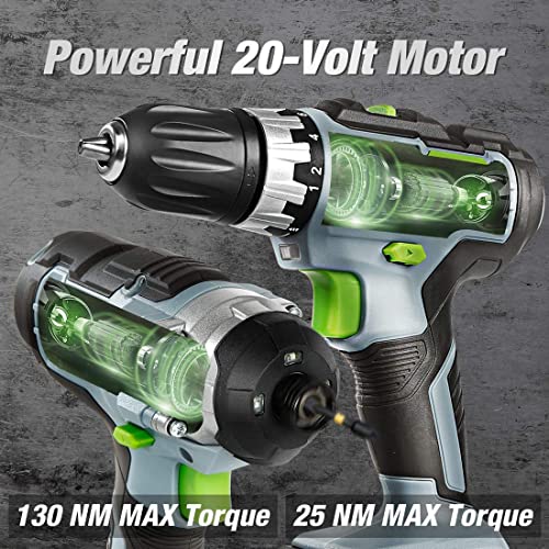 WORKPRO 20V Cordless Drill Combo Kit, Drill Driver and Impact Driver with 2x 2.0Ah Batteries and 1 Hour Fast Charger WORKPRO