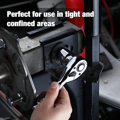 WORKPRO 3-Piece Stubby Ratchet Set, Quick Release Reversible, 1/4", 3/8", 1/2" Drive Mini Ratchet Handle, Small Ratchet Set, Chrome Alloy Made, CR-MO WORKPRO