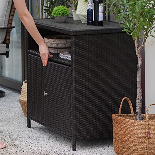 Grand Patio Dylan Wicker Storage Cabinet - Versatile Indoor & Outdoor Waterproof Bar Table with Doors and Shelves Grand patio